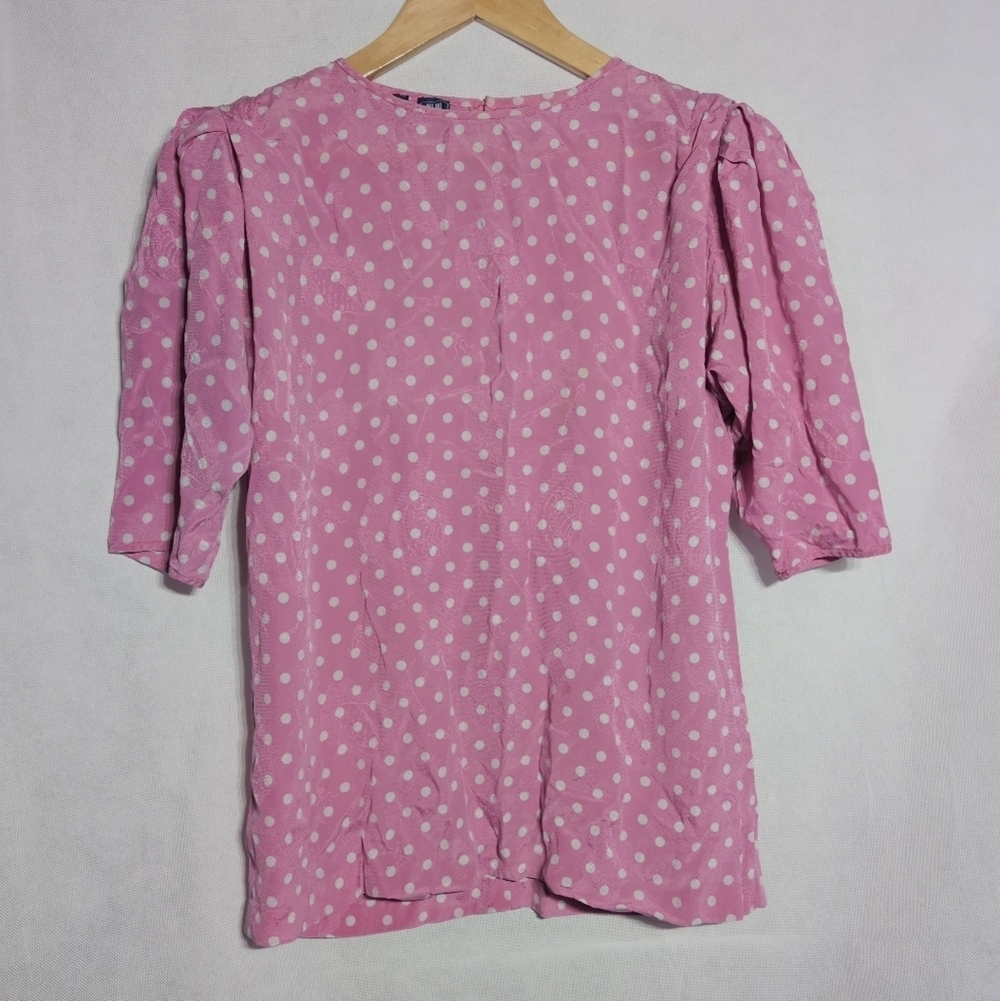 Vintage Emanuel Ungaro Patterned Silk Pink and White Polka Dot Blouse